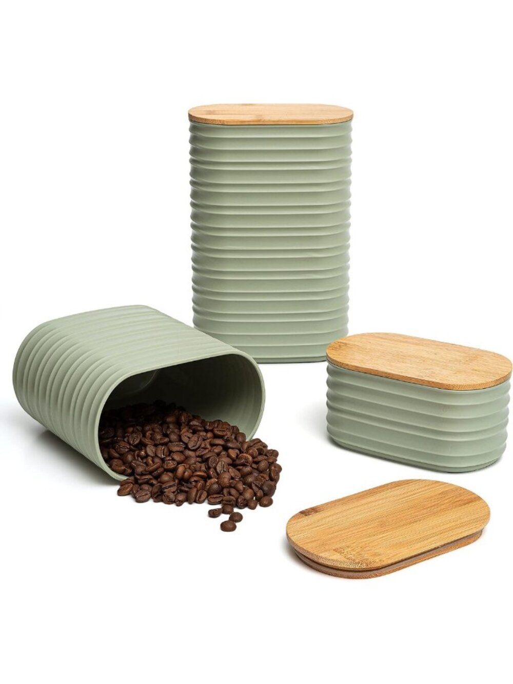 Stylish 3-Piece Green Kitchen Canister Set for Coffee, Sugar & Tea Storage